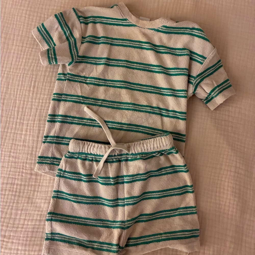 H&M Kids Pajama Set - Green and White Stripes